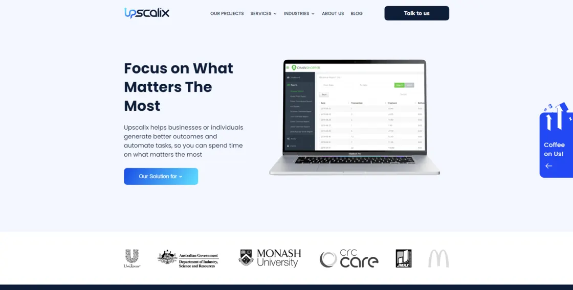 Screenshot of the Upscalix website