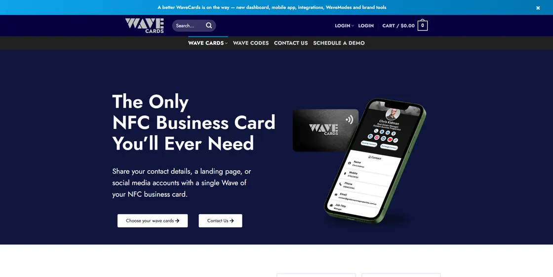 Screenshot of the WaveCards website