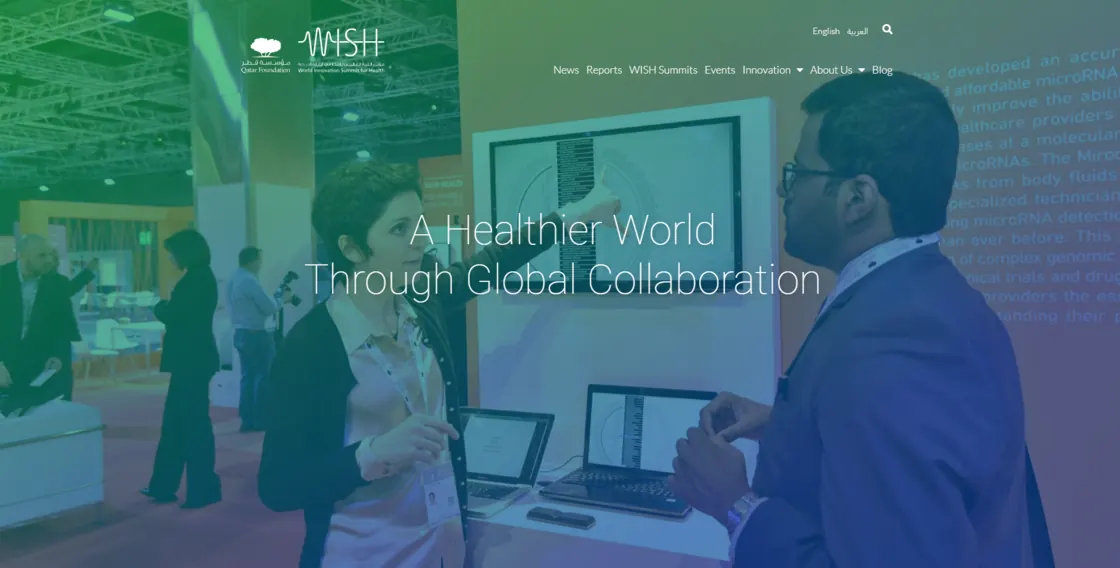 Screenshot of the World Innovation Summit for Health — Qatar Foundation website